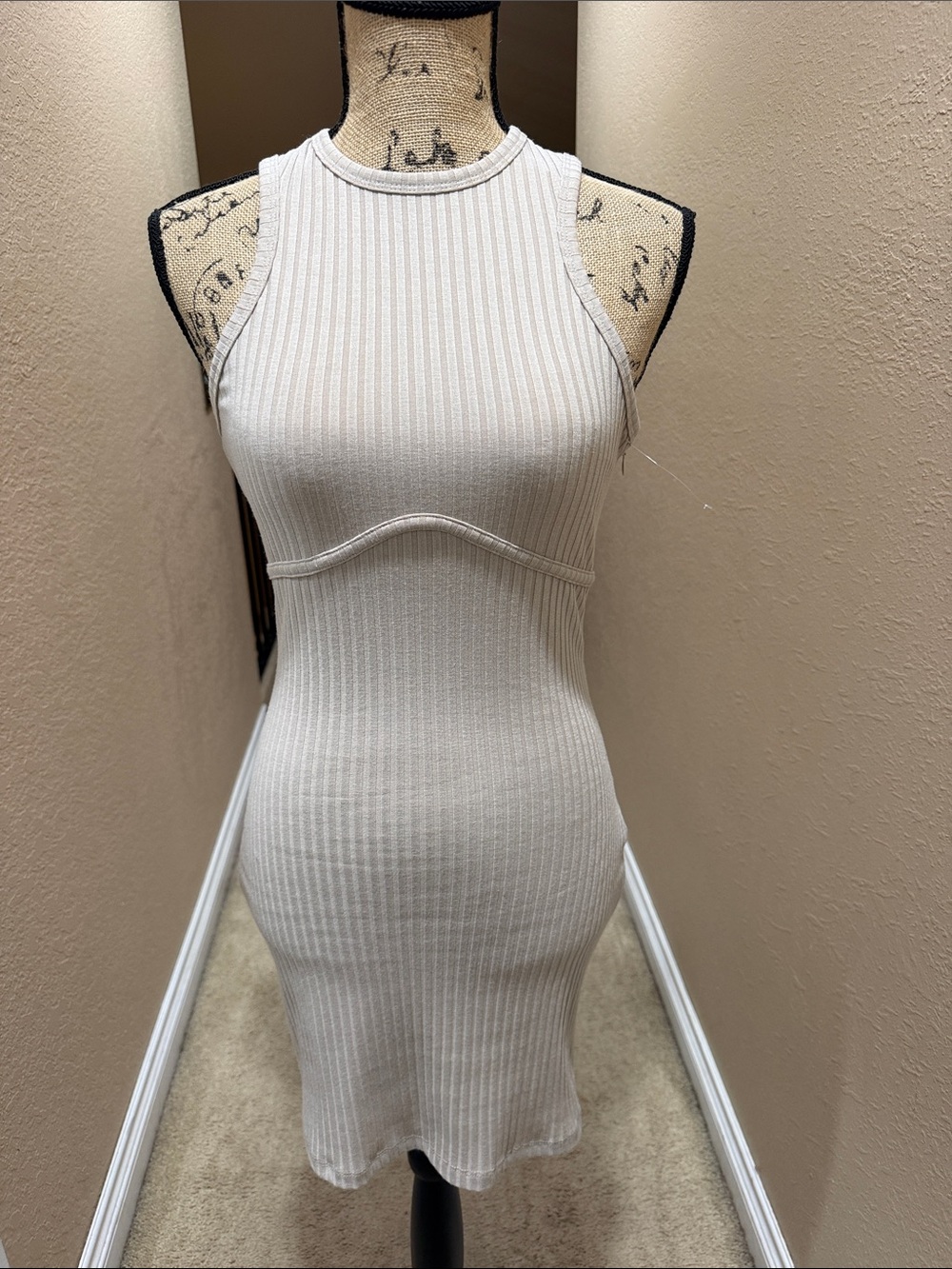 Princess Polly Cream Ribbed Tank Midi Dress with Underbust Seam
